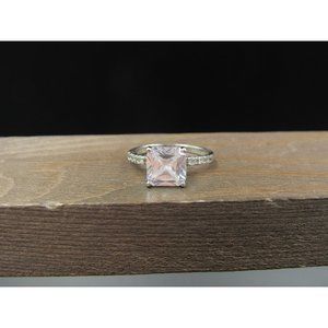 Size 7.25 Sterling Silver CZ Square Stone With Accents Band Ring Vintage